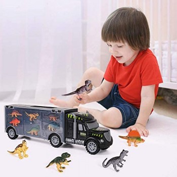 Dinosauri Macchinine Giocattolo per Bambini Camion del Trasportatore Giocattoli del Camion con 12 Mini Dinosauri Giocattoli per Bambini 3 4 5 6 7 Anni