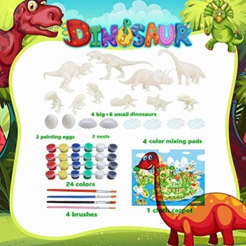 Felly Dinosauri Giocattolo per Bambini 47 PCS Pittura Dinosauro Kit con 3D Figure di Dinosauro e Tappetino da Gioco 24 Colori di Vernice Lavabile Creativo Giochi Regalo per Ragazzi 3 4 5 6 7 8 Anni
