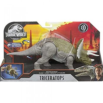 Jurassic World- Colpisci e Ruggisci Dinosauro Attacco Sonoro Triceratopo Giocattolo per Bambini 4+ Anni Multicolore GJN65