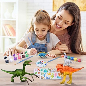 Kit Pittura Dinosauri per Bambini - Dinosauri Giocattolo Jurassic World - 3D Dinosauro Figurina - creatività Artigianale Regalo di Compleanno di Natale Fai-da-Te per Ragazzi Ragazze 3 Ai 12 Anni