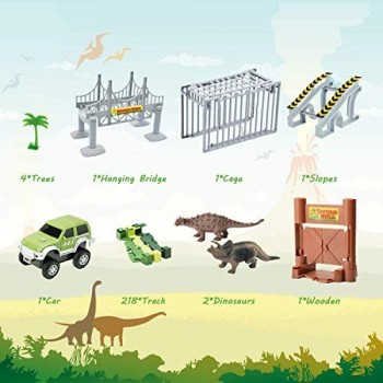 Ohuhu 230 Pezzi Pista Macchinine Dinosauro Cars Macchinine Giocattolo per Bambini per Bambini Flessibile Piste per Bambini Regalo Ragazza Ragazzo