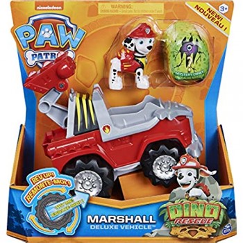 PAW Patrol veicolo a carica Deluxe Vehicle di Dino Rescue Marshall con dinosauro misterioso