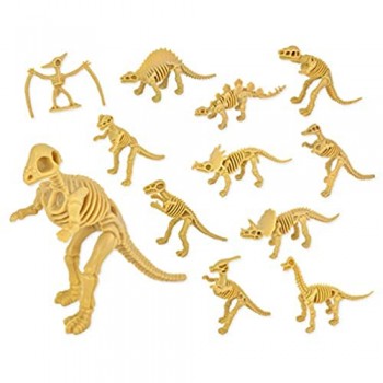 SCSpecial 12 Pezzi Fossili di Dinosauro per Bambini Ossa di Dinosauro Scheletro Figure Giocattolo per Giochi scientifici Ricompense Dino Sand Dig - Set A