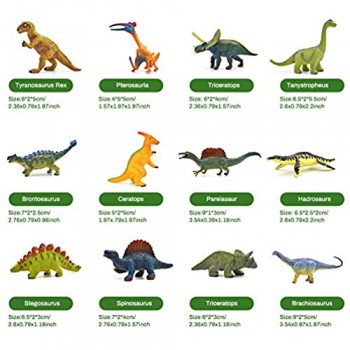 welltop 12 Confezioni di Giocattoli Jurassic Era Piece Dinosauri Mini Figure di Dinosauri Forniture educative realistiche per Feste di Dinosauro per 3 Anni includono Tyrannosaurus Rex