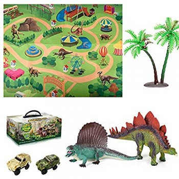 Wenosda Dinosauro Giocattolo con Tappetino da Gioco Dino Playset Dragon con Tappetino e tappetini educativi per Auto per Bambini