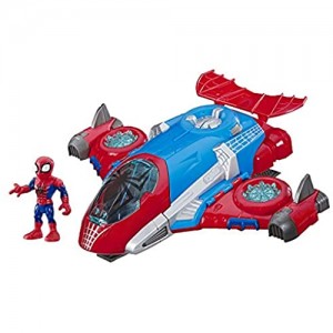 Hasbro Playskool Heroes-Man - Adventures Quartier generale Spider-Man (Action figure da 12 7 cm e set di veicoli jet giocattolo giocattoli collezionabili Playskool Heroes Marvel Super Hero)