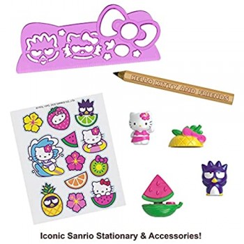 Hello Kitty Astuccio Spiaggia Tutti Frutti Tema Cocomero con 2 Mini Personaggi Blocco per Appunti e Accessori Giocattolo per Bambini 3+Anni GVC40
