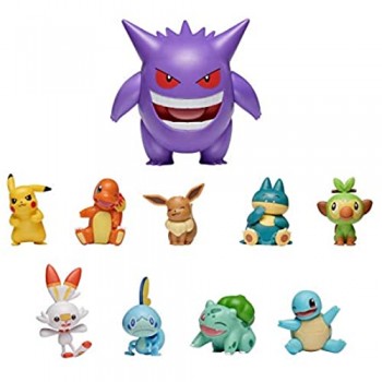 Pokémon Ultimate Multi 10 Pack Action Figure Personaggi - Gengar Pikachu Charmander Squirtle Bulbasaur Eevee Sobble Grookey Scorbunny e Munchlax - Dettagli Autentici Ufficiali