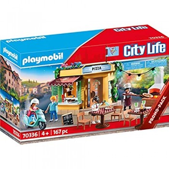 Playmobil City Life 70336 - Pizzeria con Tavoli all\'Aperto con Effetti Luminosi dai 4 anni