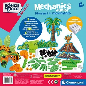 Clementoni- Mechanics Junior-Dinosauri in Movimento-Made in Italy-Set Costruzioni-Meccanica-Gioco scientifico (Versione in Italiano) 6 Anni+ 19180