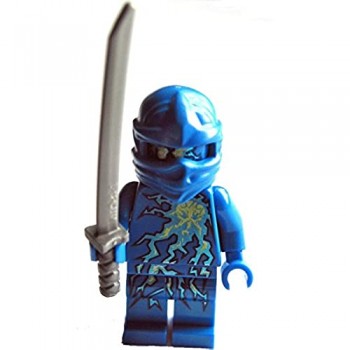 Statuetta personalizzata Ninja Jay NRG in componenti originali Lego Ninjago con spada argentata