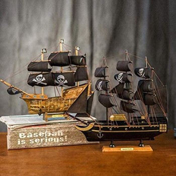 JHSHENGSHI Nave Modello di Barca a Vela Nera Decorazione del Desktop Simulazione Fatta a Mano Decorazione Nautica per Barche Artigianali in Legno