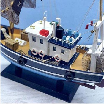 YZ-YUAN Decorazioni per Soggiorno Modello di Barca a Vela Modello di Barca da Pesca Blu Artigianato in Legno Modello Nautico retrò Modello di Nave Barca a Vela in Legno per Giocattoli Regali Decoraz