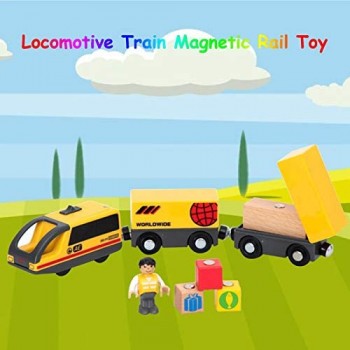 Lizefang Giocattolo per binari magnetici per Locomotive Collegamento Magnetico Giocattolo per Treni per Locomotive con conducente e 3 carichi Compatibile con binari ordinari （Batteria Non Inclusa）