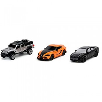 Jada Toys 253201003 Fast & Furious - Set di 3 auto da collezione C Nano Jeep Gladiator 2019 Dodge Charger SRT Hellcat-Widebody 2020 Toyota Supra 4 cm dai 3 anni in su