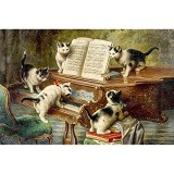 300 Pezzi Gatto e pianoforte Paesaggio Adulti Puzzle di Legno Giocattoli Regali per Foto Telaio di Famiglia