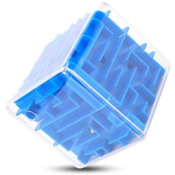 Giocattolo Classico Labirinto Cubico 3D Gioco Puzzle Labirinto Tridimensionale Pensiero Logico Gioco Educazione Precoce Giocattolo Cognitivo Regalo per 3 4 5 6 7 8 + Anni Bambini (Blu)