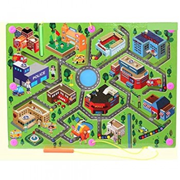 Gobus Labirinto di Perline di Legno per Bambini Gioco da Tavolo educativo Labirinto di Puzzle Giocattoli (Traffico Urbano Verde)
