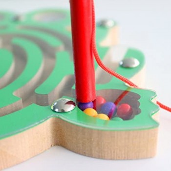 HappyToy Mini Animal Round Legno Magnetico Bacchetta Numero Labirinto interattivo Labirinto Perline Magnete Maze sulla Scheda del Gioco Città di Traffico Eduactional Artigianato Giocattoli (Rana)