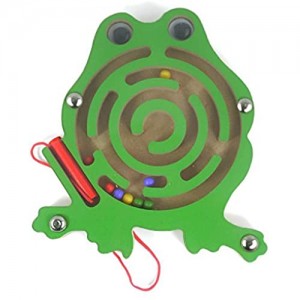 HappyToy Mini Animal Round Legno Magnetico Bacchetta Numero Labirinto interattivo Labirinto Perline Magnete Maze sulla Scheda del Gioco Città di Traffico Eduactional Artigianato Giocattoli (Rana)