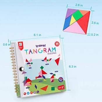 Coogam Tangram da Viaggio con 2 Set di Piastre magnetiche Road Trip Tangoes Giochi con Soluzione - IQ Book Giocattolo educativo Rompicapo Regalo per Bambini Sfida