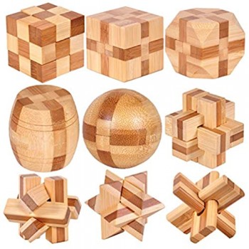 Joyeee 9 Pezzi Set Legno Rompicapo Cube Puzzle Game 3D - Gioco di Mente Cubo #4- Classici Puzzle di Set per Bambini e Adulti