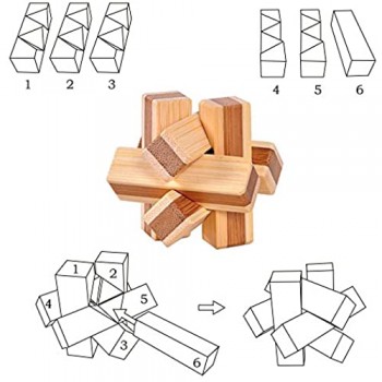 Joyeee 9 Pezzi Set Legno Rompicapo Cube Puzzle Game 3D - Gioco di Mente Cubo #4- Classici Puzzle di Set per Bambini e Adulti