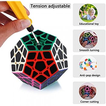 Maomaoyu Megaminx Cube 3x5 velocità Dodécaèdre Carbon Fiber Cubo Magico Regali di Natale per Adulti e Bambini（Nero）