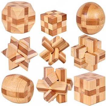 Perfecbuty 9PCS Toys 3D Puzzle di legno cubo Rompicapo - Classico Educativo Jigsaw IQ Sfida Puzzle Interbloccati Giocattoli Giochi bambini giocattoli Cubo bambini compleanno Natale Regalo