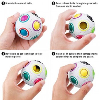 Coolzon Magic Rainbow Ball 2 Pezzi Magic Arcobaleno Ball Palla Magica 3D Palle di Fidget Giocattolo Educativo per Bambini Adulti Bianco + Bianco