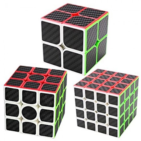 Coolzon Puzzle Cubes 3 Pezzi 2x2x2 + 3x3x3 + 4x4x4 Magico Cubo con Adesivo in Fibra di Carbonio Nuovo velocità