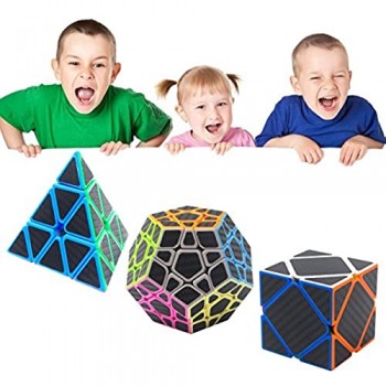 Coolzon Puzzle Cubes 5 Pezzi Megaminx + Pyraminx + 2x2x2 + 3x3x3 + Skewb in Giftbox Magico Cubo con Adesivo in Fibra di Carbonio Nuovo velocità