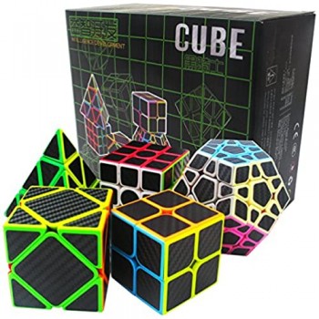 Coolzon Puzzle Cubes 5 Pezzi Megaminx + Pyraminx + 2x2x2 + 3x3x3 + Skewb in Giftbox Magico Cubo con Adesivo in Fibra di Carbonio Nuovo velocità