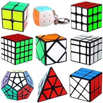 Coolzon Speed Cube Set di Cubo Magico 2x2 3x3 4x4 Pyraminx Megaminx Mirror Cube Skewb Fisher Mini Cubo Puzzle Cube Speedcube Regali per Bambini Adulti 9 Pack