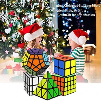 EASEHOME Cubo Magico Speed Puzzle Cube Set Megaminx + Pyraminx + Specchio + 2x2x2 + 4x4x4 5 Pack Magic Cubes con PVC Adesivo per Bambini e Adulti Nero