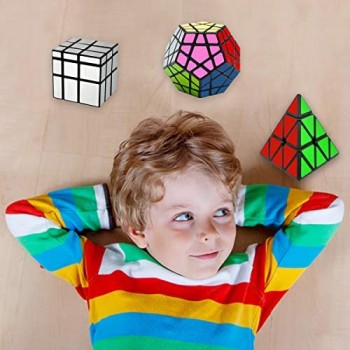 EASEHOME Cubo Magico Speed Puzzle Cube Set Megaminx + Pyraminx + Specchio 3 Pack Magic Cubes con PVC Adesivo per Bambini e Adulti Nero
