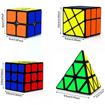 JQGO Speed Cube Magic Set Speedcube Bundle con 2x2 3x3 Fenghuolun Piramide Cube 4 Pack Magic Puzzle Cubes Cubo Magico con PVC Adesivo per Bambini e Adulti（Nero）