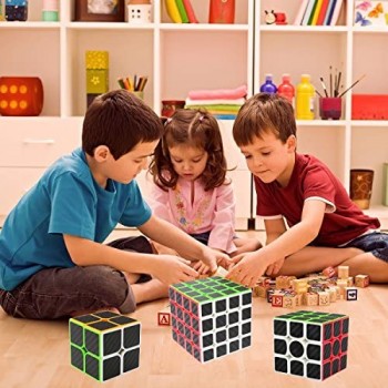 LSMY Speed Cubes 2x2x3 + 3x3x3 + 4x4x4 3 Pack Puzzle Magico Cubo Carbon Fiber Sticker Giocattolo