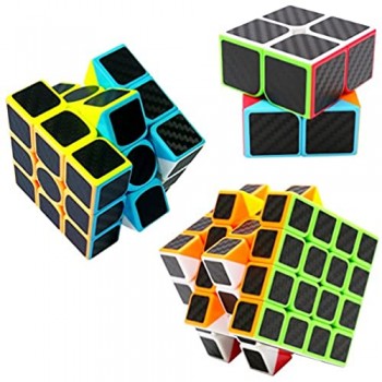 LSMY Speed Cubes 2x2x3 + 3x3x3 + 4x4x4 3 Pack Puzzle Magico Cubo Carbon Fiber Sticker Giocattolo
