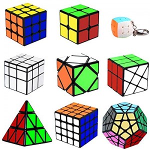 lunaoo Magic Cube 9 Pack 2x2 3x3 4x4 Pyraminx Megaminx Mirror Cube Skewb Fisher Mini Cubo Speed Cube Rompicapo Cubo Magico Speedcube Giocattoli Regalo per Bambini Adulti