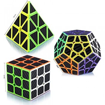 Maomaoyu Cubo Magico Set Speed Cube Originale 3x3x3+ Megaminx + Piramide Cubo di Carbon Fiber Magic Cube Set Regali per Adulti e Bambini（Nero）
