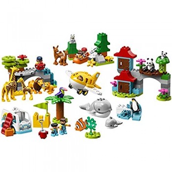 LEGO DUPLO Town World Animals 10907 Building Bricks Toy Animal Set for Toddlers includes Whales Lions Pandas Giraffes and other Wild Animals (121 Pieces)