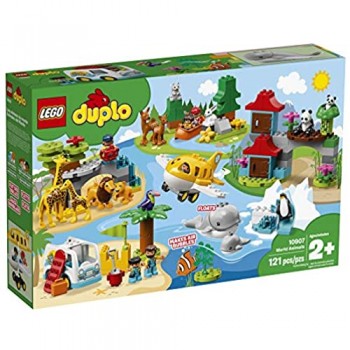 LEGO DUPLO Town World Animals 10907 Building Bricks Toy Animal Set for Toddlers includes Whales Lions Pandas Giraffes and other Wild Animals (121 Pieces)