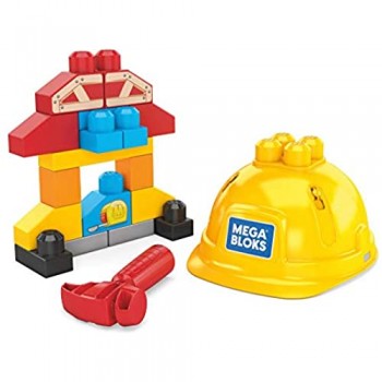 Mega Bloks Kit del Piccolo Costruttore con 18 Blocchi Caschetto e Martello di Plastica Giocattolo per Bambini 2+ Anni GNT91