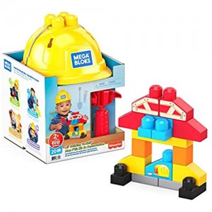Mega Bloks Kit del Piccolo Costruttore con 18 Blocchi Caschetto e Martello di Plastica Giocattolo per Bambini 2+ Anni GNT91