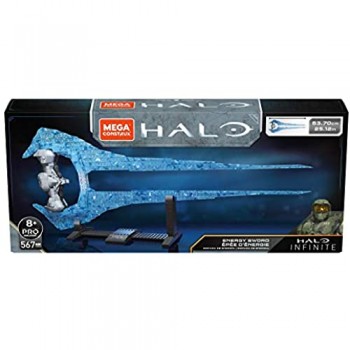 Mega Construx- Spada di Energia Halo da 64 cm con 568 Mattoncini Azzurro Doppia Lama Giocattolo per Bambini 8+Anni GPB05