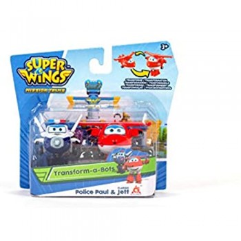 Super Wings Confezione da 2 Giocattoli trasformabili Transform-a-bots 5 cm-Jett & Paul Colore Jett & Paul-Eu710630a EU710630A